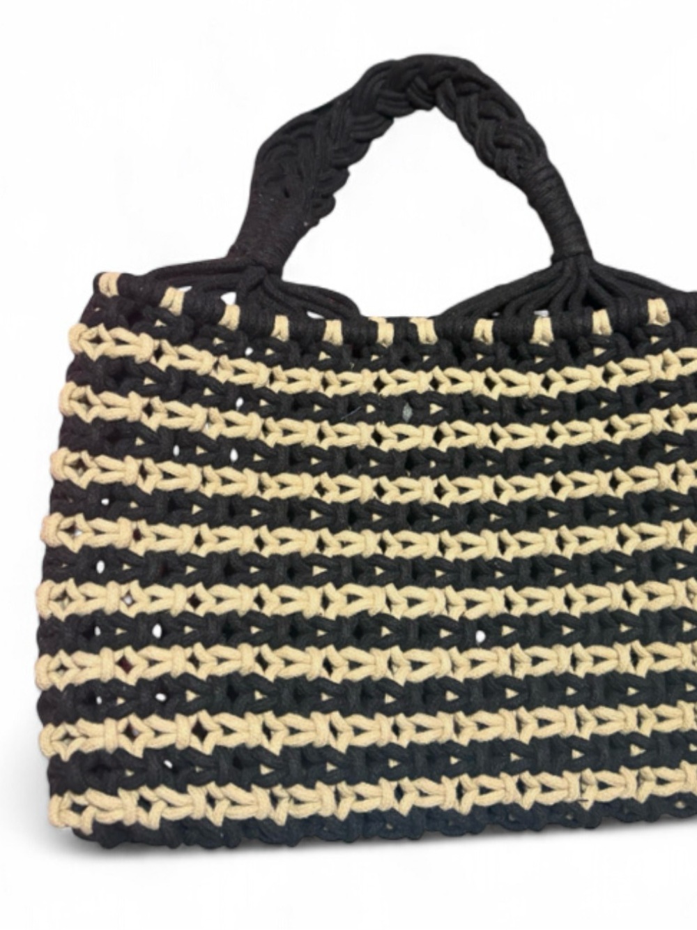 LOFT Black and Natural Woven Mini Market Tote - Picture 3 of 3